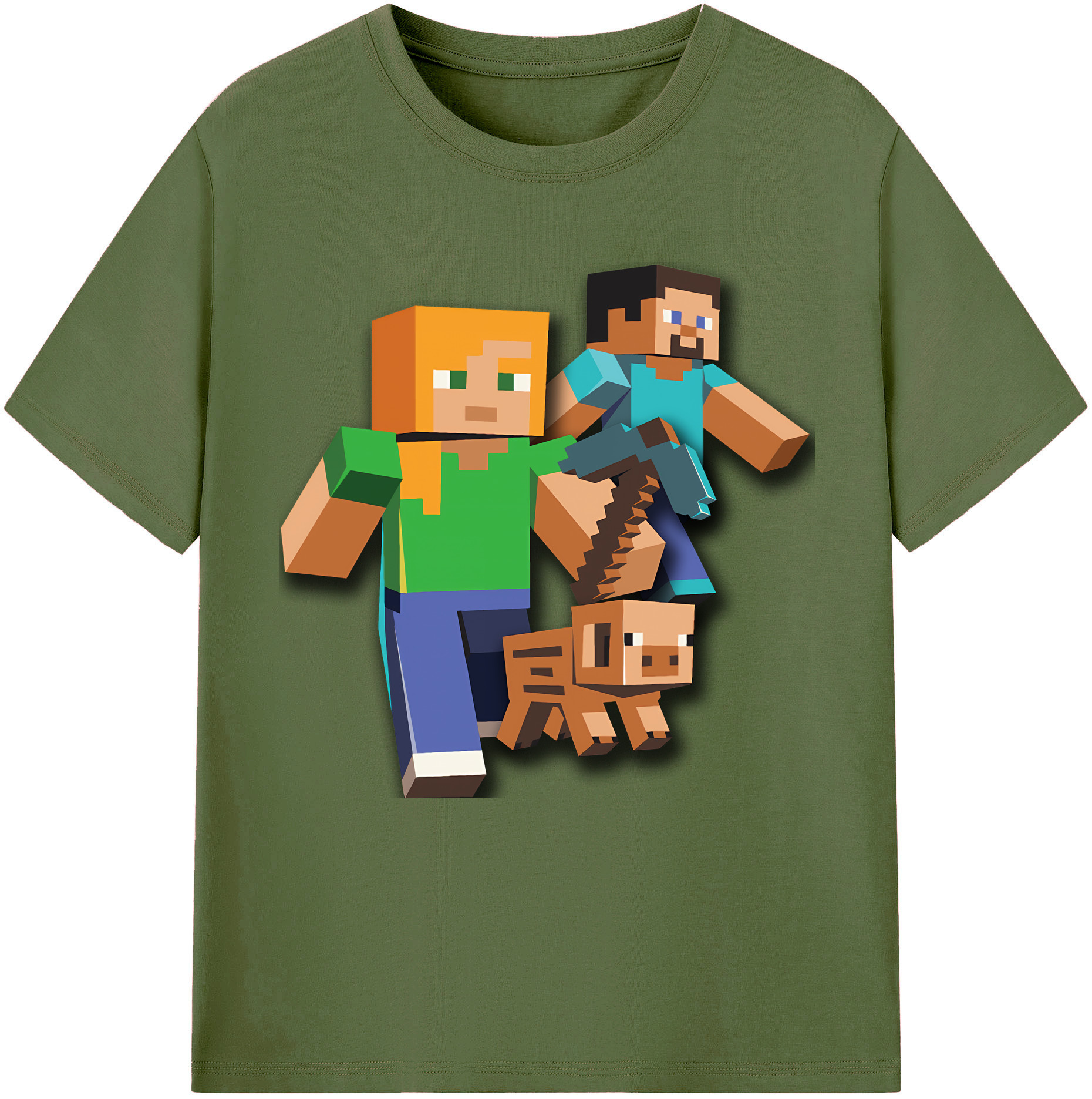 （画像用） マインクラフト ブロックの世界 Minecraft MC Block world 綿100％半袖Tシャツ（フロントプリント）